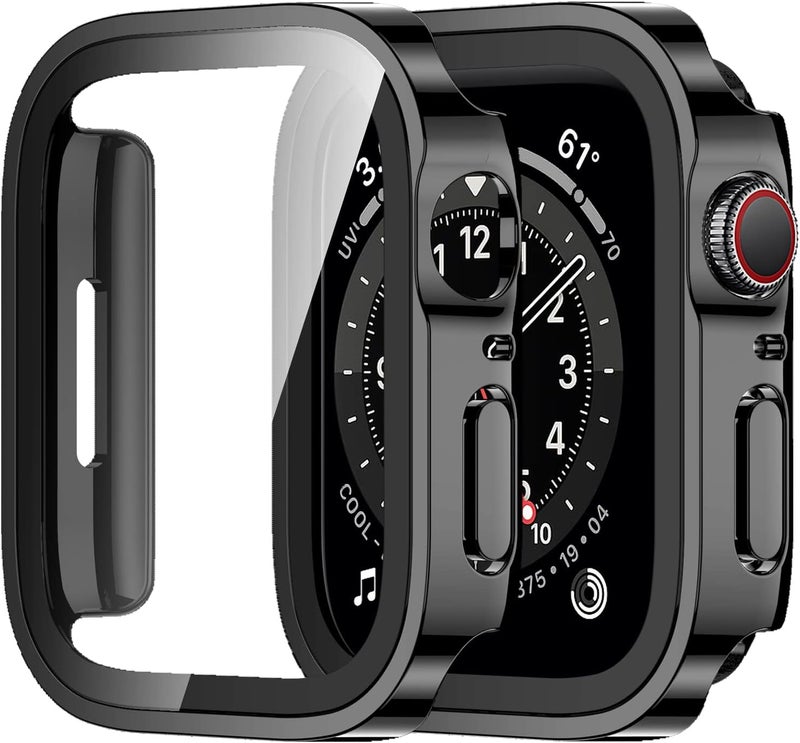 Amizee 2 Pack Compatible with Apple Watch Case 44mm Series 6/5/4/SE with Built-in Screen Protector, Hard PC Case Straight Edge Ultra Thin Anti-Scratch Protective Cover for iWatch 44mm (Black) - Image 1
